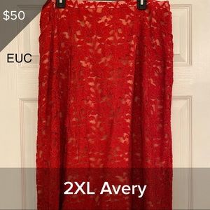 LuLaRoe 2x Red Nude Lace Avery Skirt